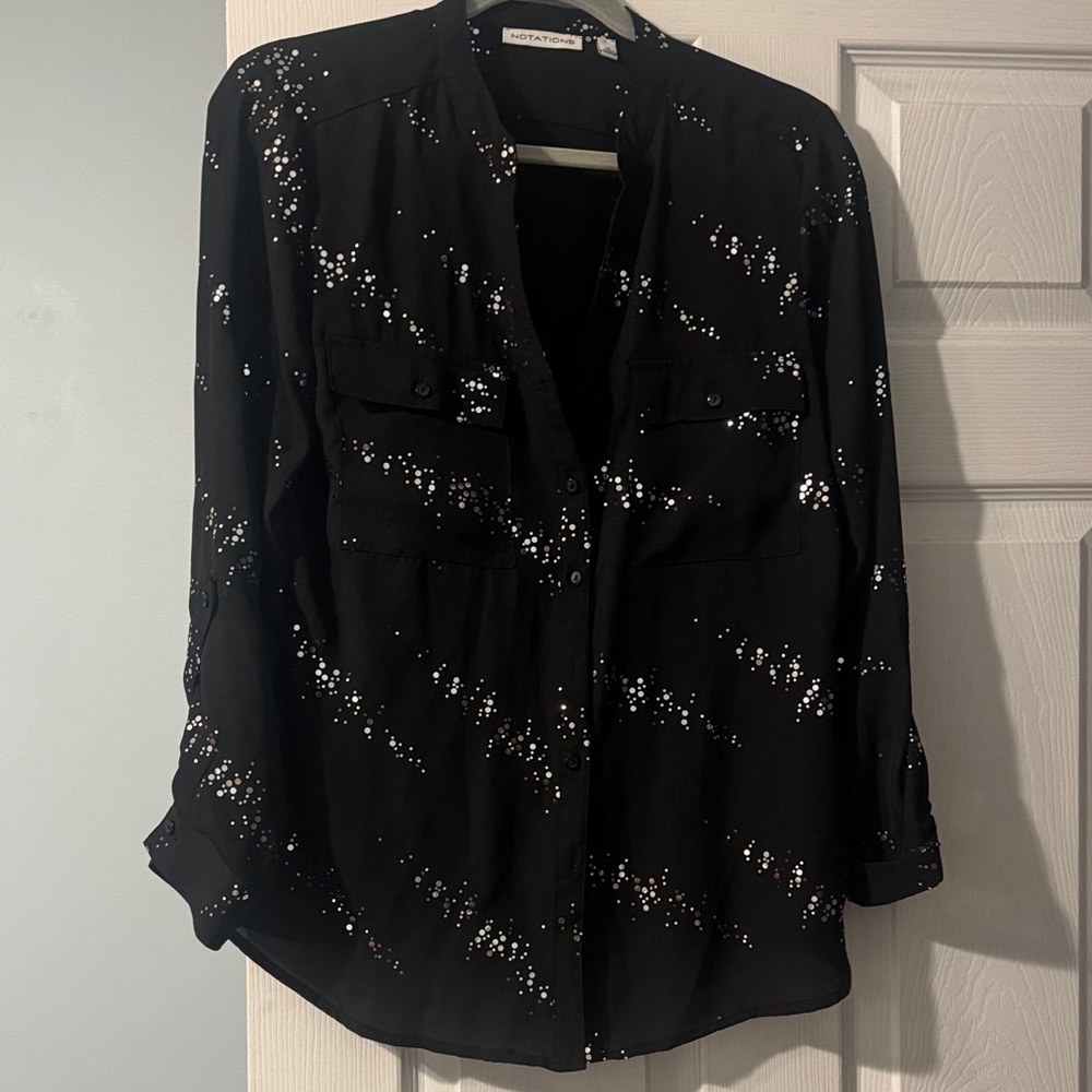 Equipment Black Sequin Button Down Shirt